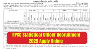 RPSC Statistical Officer Recruitment 2025 Apply Online 
