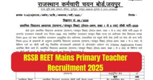 RSSB REET Mains Primary Teacher Recruitment 2025